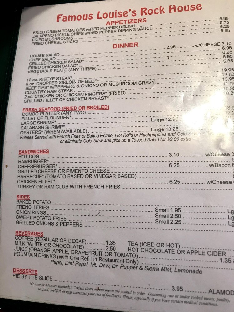 Louise's Rock House Restaurant Menu - Image 4